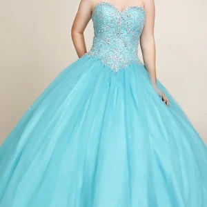 Vestido XV Años aqua escote corazón